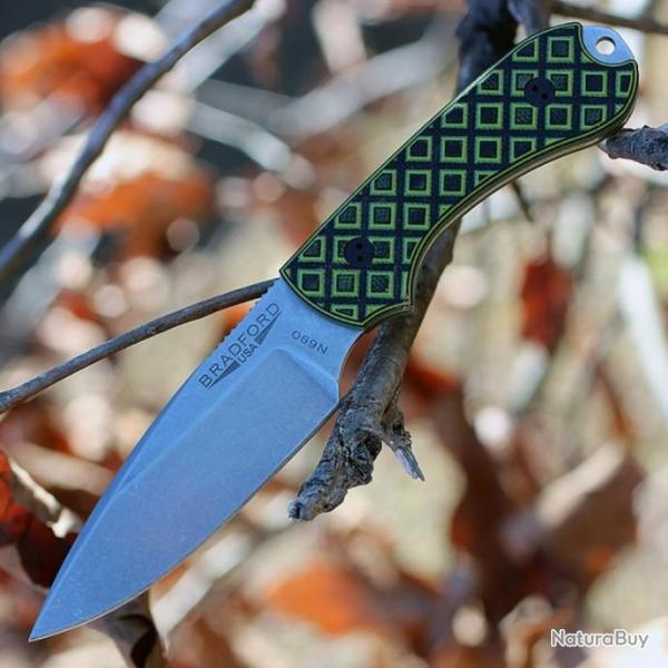 Couteau Bradford Knives Guardian3 Toxic Green / Black G-10 Lame N690 Etui Cuir Made USA BRAD3FE010