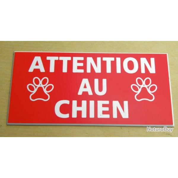 Plaque adhsive "ATTENTION AU CHIEN " format 48 x 100 mm fond  ROUGE