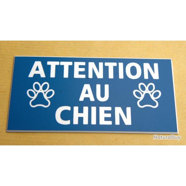 Plaque adhsive "ATTENTION AU CHIEN " format 48 x 100 mm fond BLEU