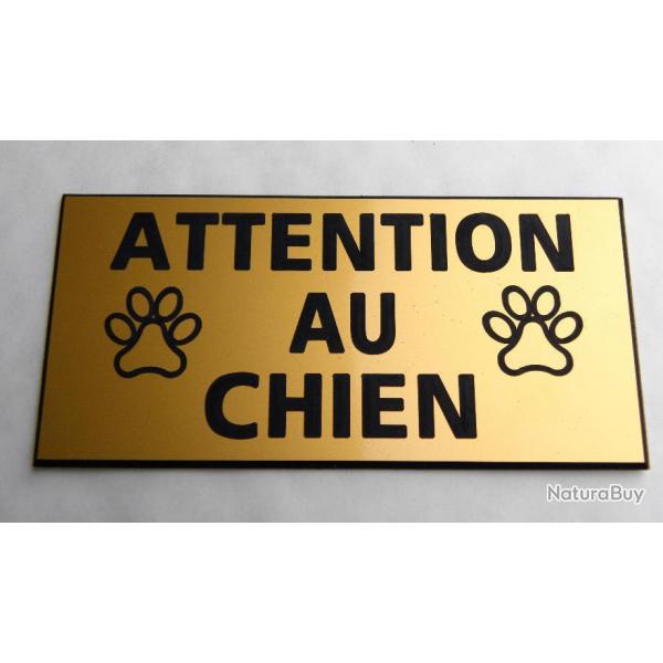 Plaque adhsive "ATTENTION AU CHIEN " format 48 x 100 mm fond OR