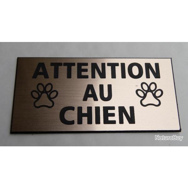 Plaque adhsive "ATTENTION AU CHIEN " format 48 x 100 mm fond CUIVRE