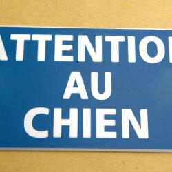 Plaque adhésive "ATTENTION AU CHIEN " dimensions 48 x 100 mm fond bleu