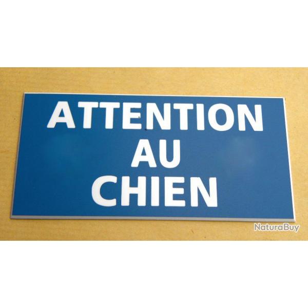 Plaque adhsive "ATTENTION AU CHIEN " dimensions 48 x 100 mm fond bleu