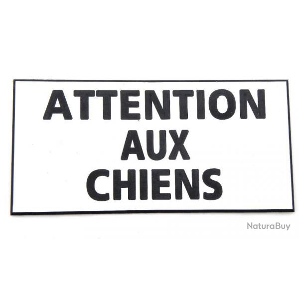 Plaque adhsive "ATTENTION AUX CHIENS " dimensions 48 x 100 mm fond BLANC