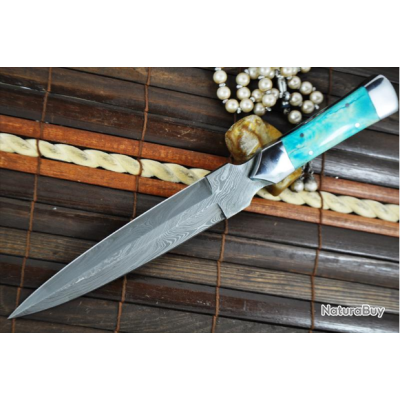 Vlaue Couteau de chasse fait main Double tranchant Acier 440c Œuvre d'art