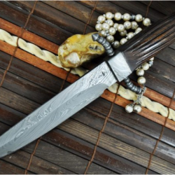 LAME DAMAS - Couteau de chasse à lame fixe en acier Damas