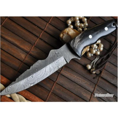 Couteau De Chasse Poignard En Acier Damas Fait Main - Fourreau Cuir - Pakistan 2024
