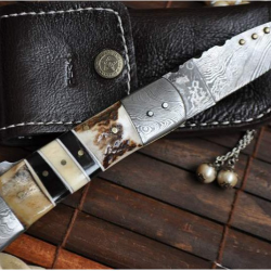 LAME DAMAS - Couteau de poche pliant en acier Damas avec cran de sûreté (2)