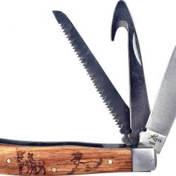 Couteau de Chasse 3 Lames Roper Knives Trapper Acier Carbone 1065 Manche Bois RP0098ZWD