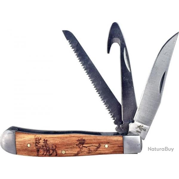Couteau de Chasse 3 Lames Roper Knives Trapper Acier Carbone 1065 Manche Bois RP0098ZWD