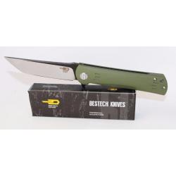Couteau Bestech Knives Tanto Kendo Lame Acier D2 Manche Green G-10 Linerlock BTKG06B2