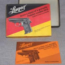 Ancienne boîte, vide, pour pistolet à blanc 8mm LUGER + notice.