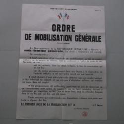 Affiche ordre de mobilisation 1939/1945.