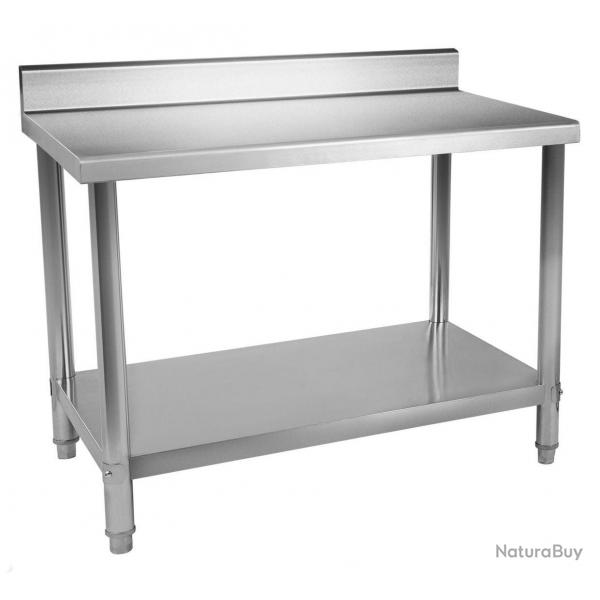 Table de travail professionnelle acier inox pieds ajustable avec rebord 100 x 70 cm 3614082