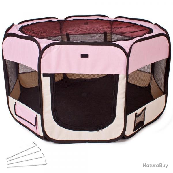 Parc  chiots chiens enclos pour animaux pliable rose 125 x 125 x 64 cm 3708037