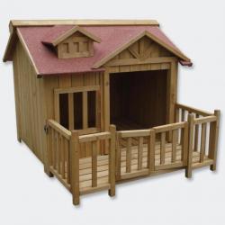 Niche à chien XL maison pour chien bois massif terrasse 3716051