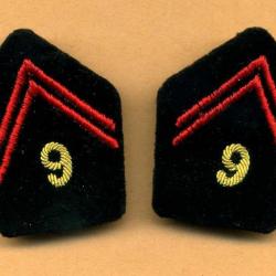 Ecussons de col velours  - 9° RG  -  9° régiment du Génie