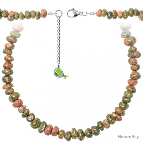 Collier en unakite - Perles roules 7  10 mm - 38 cm