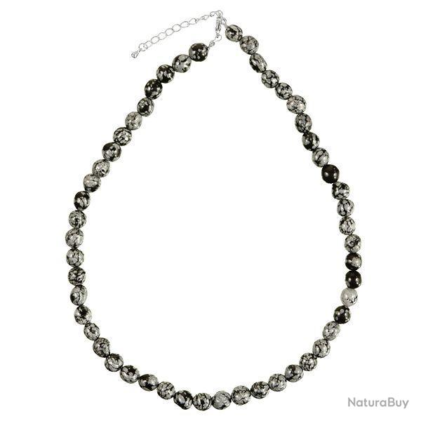 Collier en obsidienne neige - Perles pierres roules