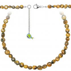 Collier en oeil de tigre - Perles roulées 8 à 10 mm - 43 cm