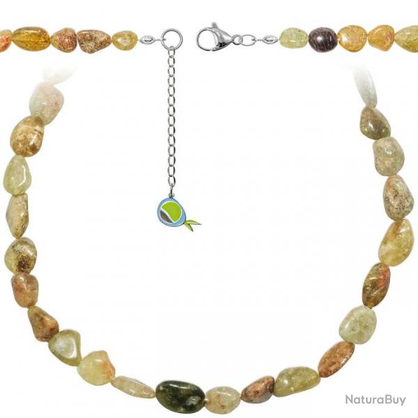 Collier en jaspe jaune et vert - Perles roules 10  15 mm - 38 cm