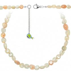 Collier pierre de lune orangée - Perles roulées 8 à 12 mm - 43 cm