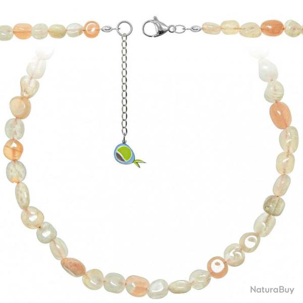 Collier pierre de lune orange - Perles roules 8  12 mm - 43 cm