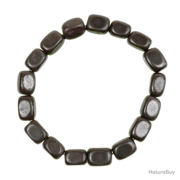 Bracelet en agate noire - Perles pierres roules (forme carr)