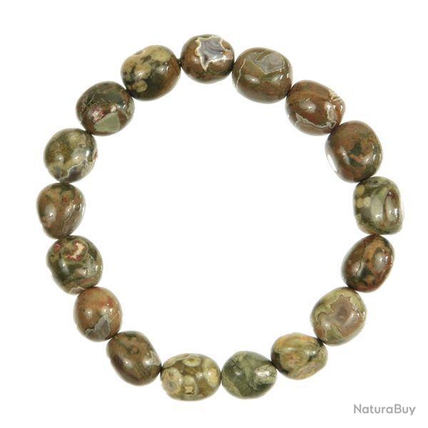 Bracelet en jaspe rhyolite verte - Perles pierres roules