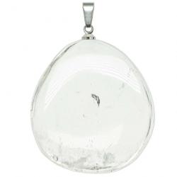 Pendentif galet plat en cristal de roche