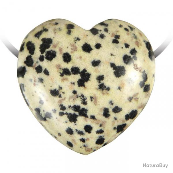 Pendentif coeur pierre perce en jaspe dalmatien