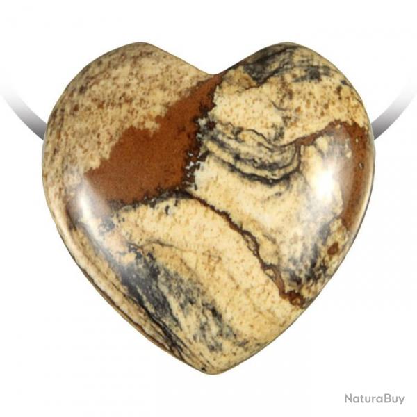 Pendentif coeur pierre perce en jaspe paysage