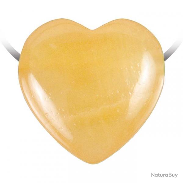 Pendentif coeur pierre perce en calcite jaune