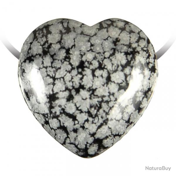 Pendentif coeur pierre perce en obsidienne neige