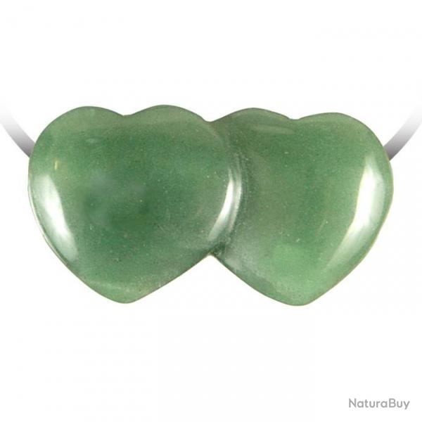 Pendentif double coeur pierre perce en aventurine verte