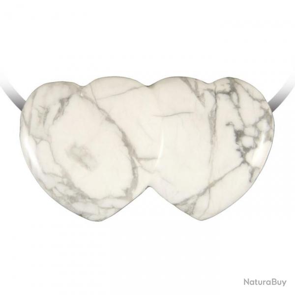 Pendentif double coeur pierre perce en howlite