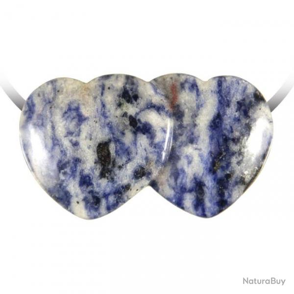 Pendentif double coeur pierre perce en sodalite