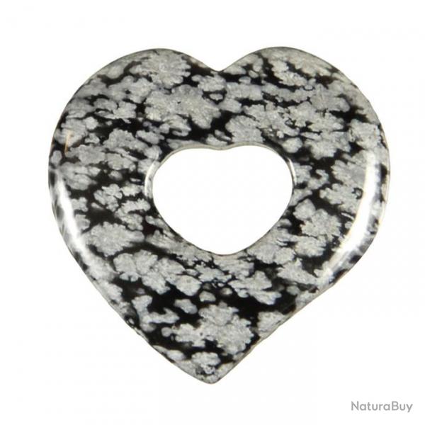 Pendentif donut coeur en obsidienne neige