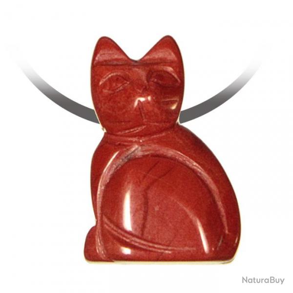 Pendentif pierre perce chat en jaspe rouge