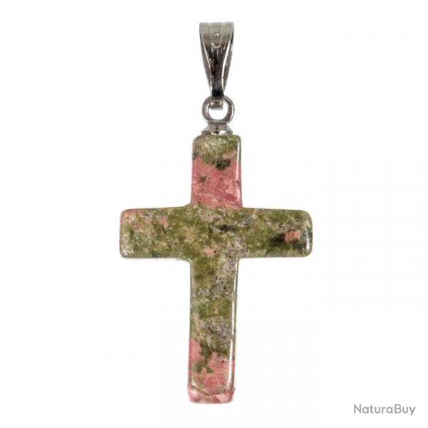 Pendentif croix crucifix en unakite