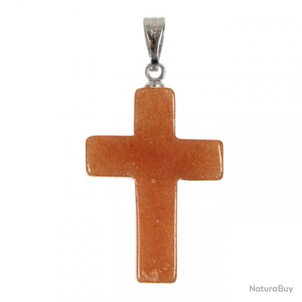 Pendentif croix crucifix en aventurine rouge