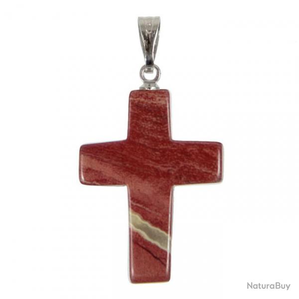 Pendentif croix crucifix en jaspe rouge