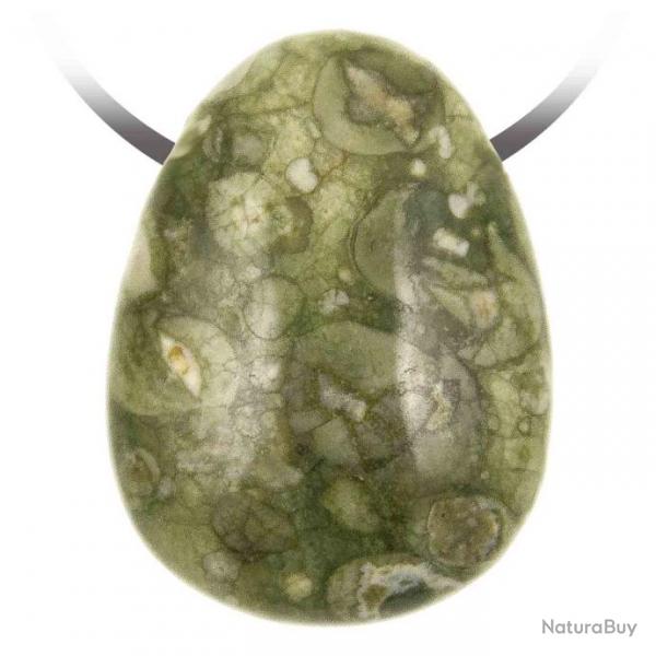 Pendentif goutte pierre perce en rhyolite verte