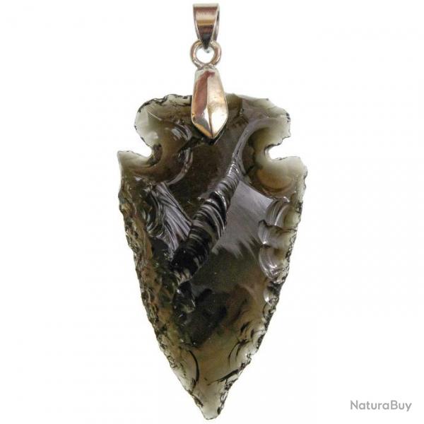 Pendentif flche taille brute en obsidienne noire