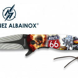Offrez ce Couteau Pliant ROUTE 66 moto 3D  Lame de 9 cm