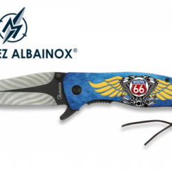 Offrez ce Couteau Pliant Pliant ROUTE 66 Bleu 3D  Lame de 9 cm