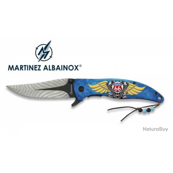 Offrez ce Couteau Pliant Pliant ROUTE 66 Bleu 3D  Lame de 9 cm