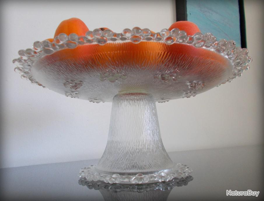 ANCIENNE COUPE A Fruits En Verre Depoli Rose Decors De Fleurs EUR 70,00