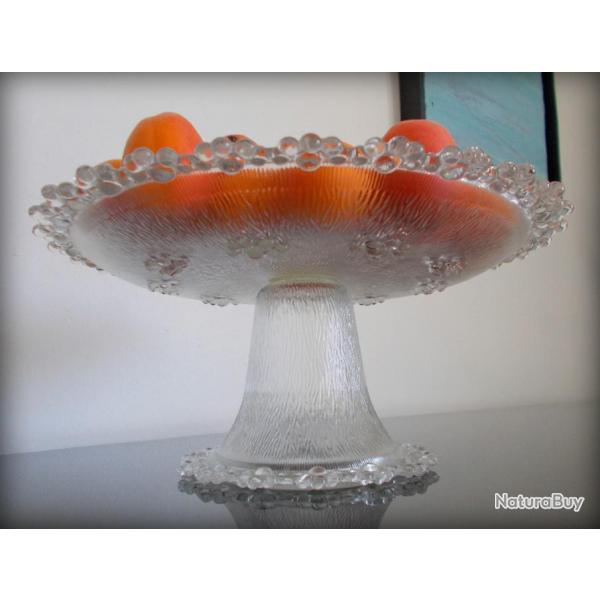 Ancienne coupe  gteau ou  fruits en verre cristallerie de Portieux dbut XXme  saisir!!