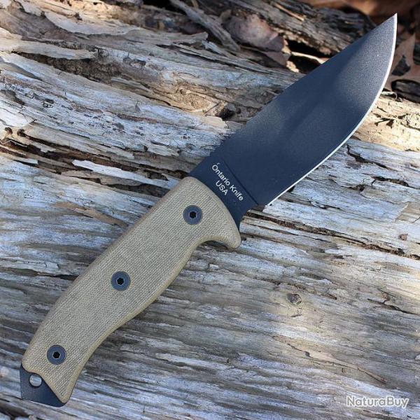 Couteau Ontario RAT-5 Survival Knife Lame Acier Carbone 1095 Manche Micarta Etui Nylon USA ON8667